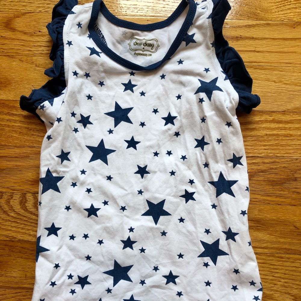 Blue White Stars Sew Sassy Ruffle Racerback Tank Size 4
